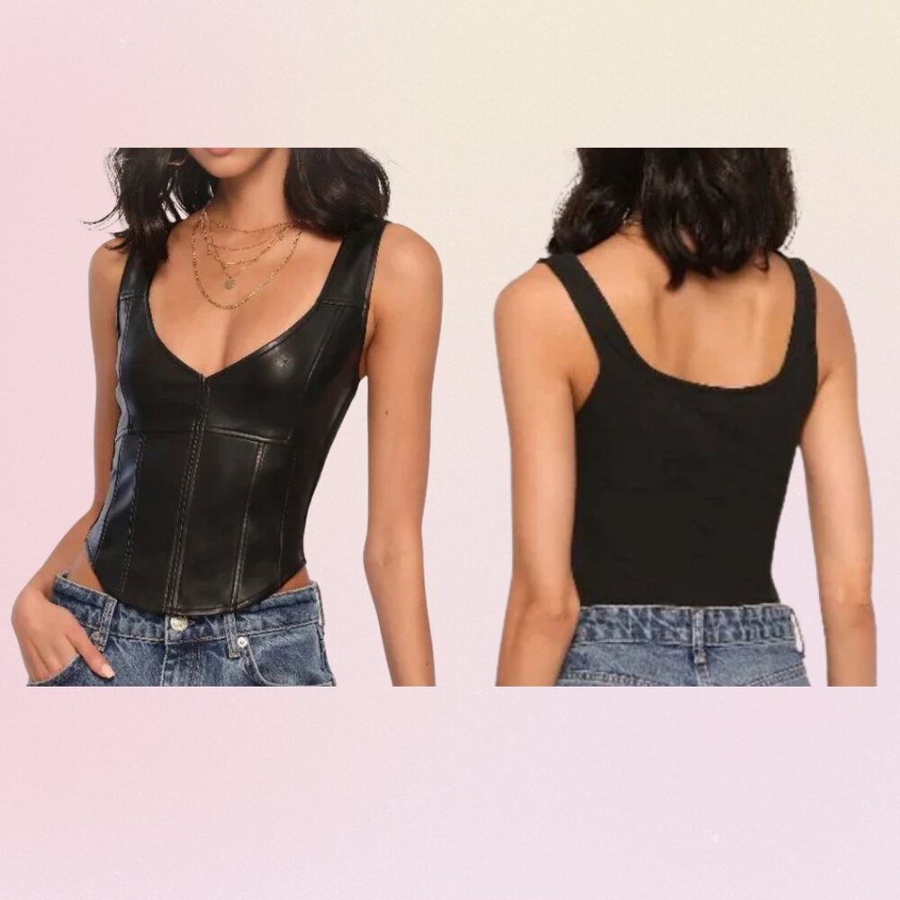 Heartloom NWT Halo Top Leather/Ribbed Tank – Black (S)